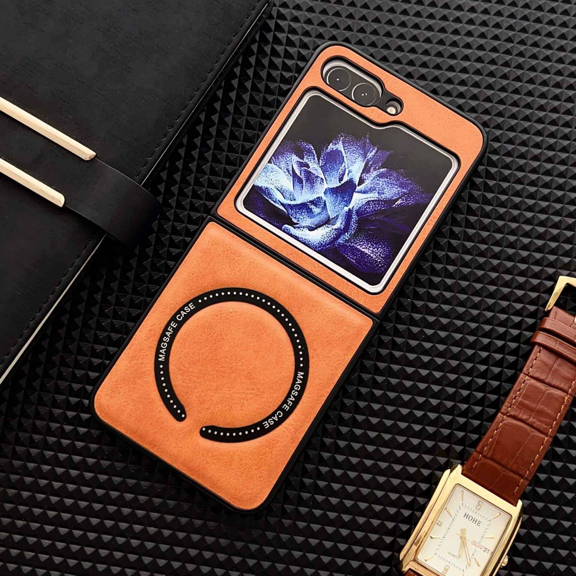 For Samsung Galaxy Z Flip5 Leather Pattern Magnetic MagSafe PU Back Phone Case Protective Cover For Samsung Galaxy Z Flip5 Leather Pattern Magnetic MagSafe PU Back Phone Case Protective Cover